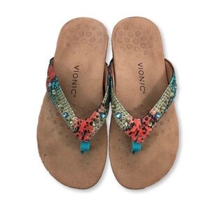 Vionic Lucia Snake Print Flip Flops Size 9